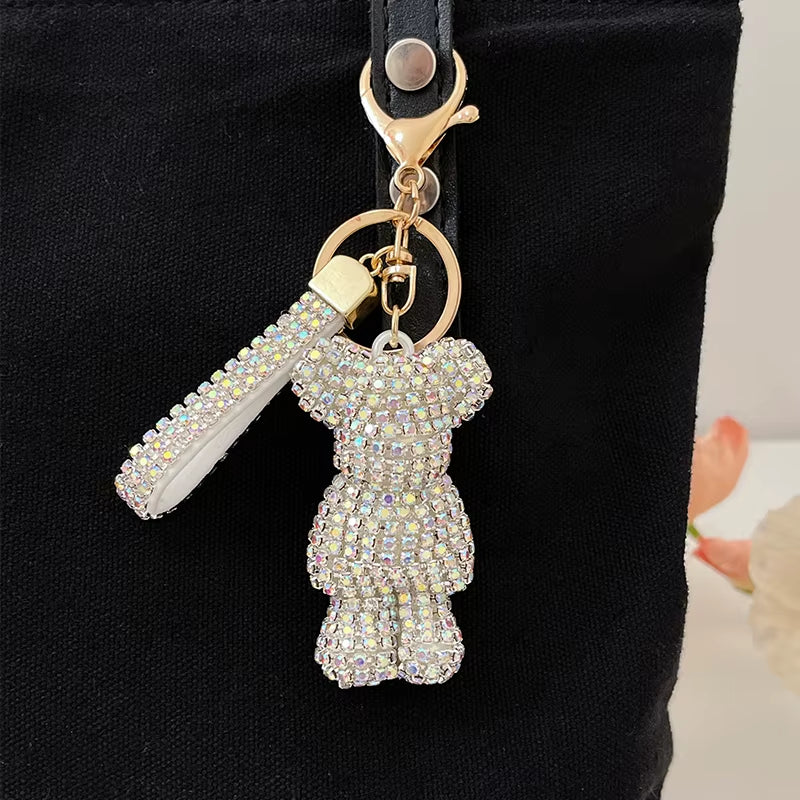 Full Crystals Anime Cartoon Keychain Wommen Bag Key Ring Hearts Bulldog Bears Souvenirs Gifts Брелоки