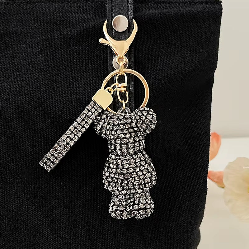 Full Crystals Anime Cartoon Keychain Wommen Bag Key Ring Hearts Bulldog Bears Souvenirs Gifts Брелоки