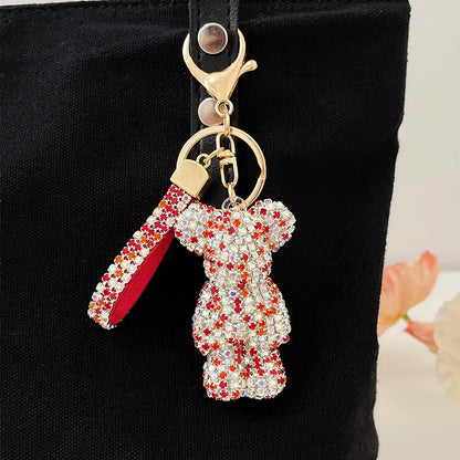Full Crystals Anime Cartoon Keychain Wommen Bag Key Ring Hearts Bulldog Bears Souvenirs Gifts Брелоки