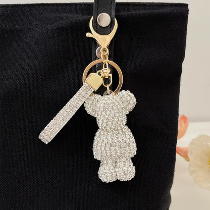 Full Crystals Anime Cartoon Keychain Wommen Bag Key Ring Hearts Bulldog Bears Souvenirs Gifts Брелоки