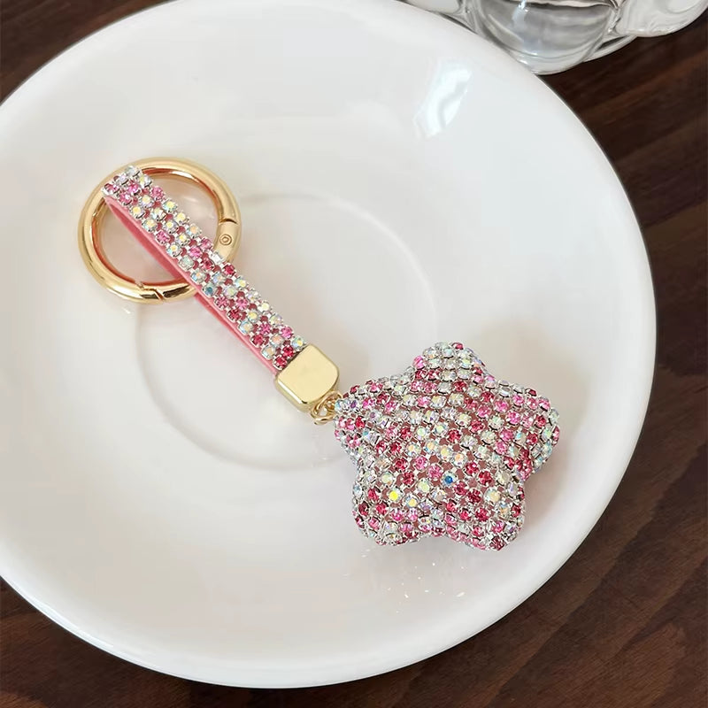 Full Crystals Anime Cartoon Keychain Wommen Bag Key Ring Hearts Bulldog Bears Souvenirs Gifts Брелоки