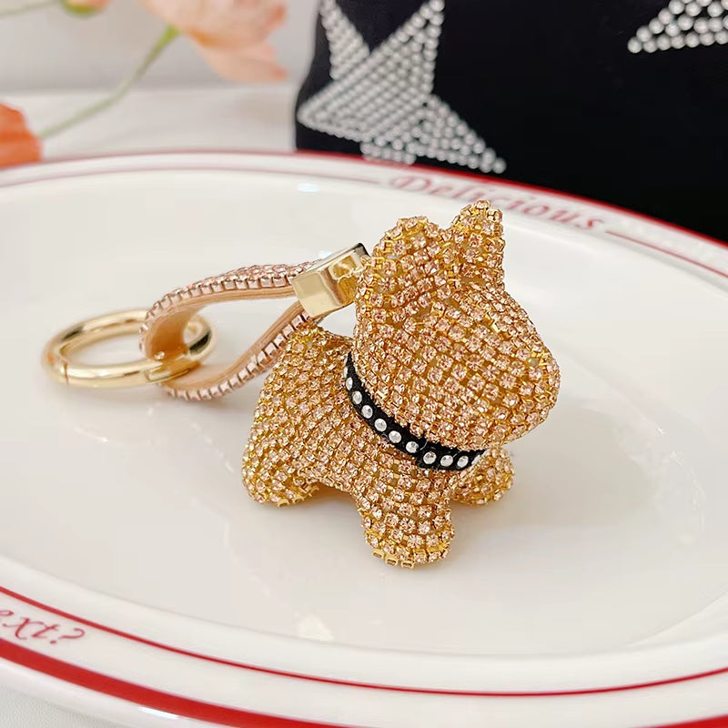 Full Crystals Anime Cartoon Keychain Wommen Bag Key Ring Hearts Bulldog Bears Souvenirs Gifts Брелоки