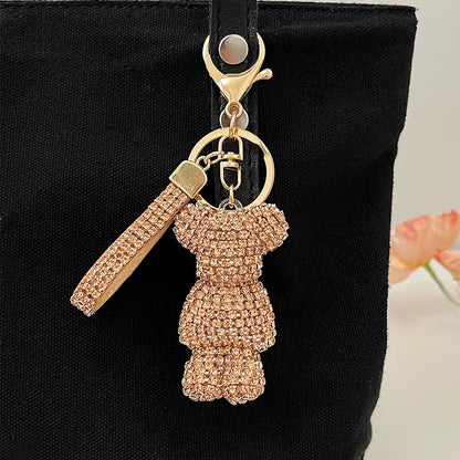 Full Crystals Anime Cartoon Keychain Wommen Bag Key Ring Hearts Bulldog Bears Souvenirs Gifts Брелоки