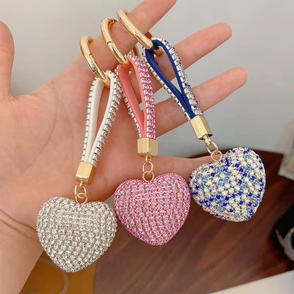 Full Crystals Anime Cartoon Keychain Wommen Bag Key Ring Hearts Bulldog Bears Souvenirs Gifts Брелоки