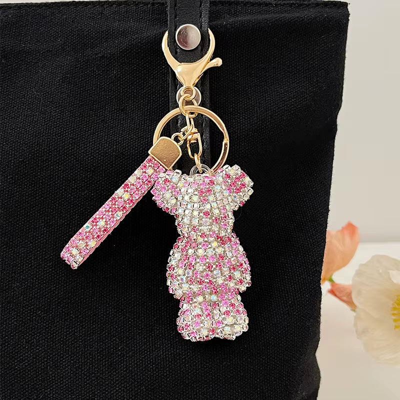 Full Crystals Anime Cartoon Keychain Wommen Bag Key Ring Hearts Bulldog Bears Souvenirs Gifts Брелоки