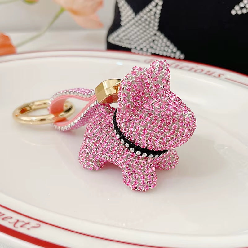 Full Crystals Anime Cartoon Keychain Wommen Bag Key Ring Hearts Bulldog Bears Souvenirs Gifts Брелоки