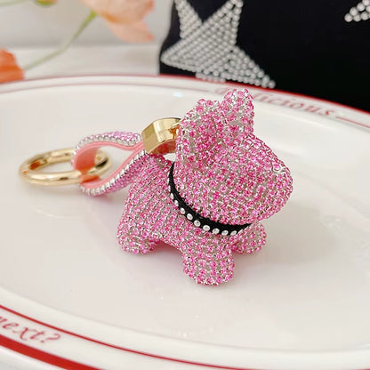 Full Crystals Anime Cartoon Keychain Wommen Bag Key Ring Hearts Bulldog Bears Souvenirs Gifts Брелоки