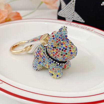 Full Crystals Anime Cartoon Keychain Wommen Bag Key Ring Hearts Bulldog Bears Souvenirs Gifts Брелоки