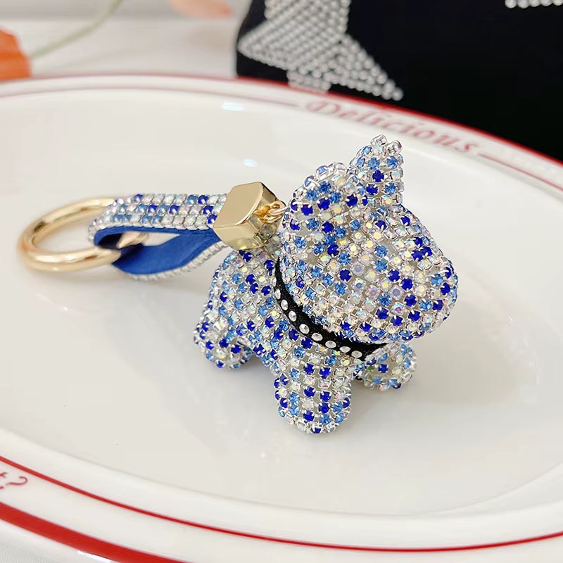 Full Crystals Anime Cartoon Keychain Wommen Bag Key Ring Hearts Bulldog Bears Souvenirs Gifts Брелоки