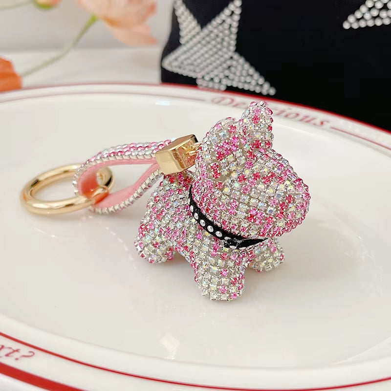 Full Crystals Anime Cartoon Keychain Wommen Bag Key Ring Hearts Bulldog Bears Souvenirs Gifts Брелоки
