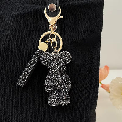 Full Crystals Anime Cartoon Keychain Wommen Bag Key Ring Hearts Bulldog Bears Souvenirs Gifts Брелоки