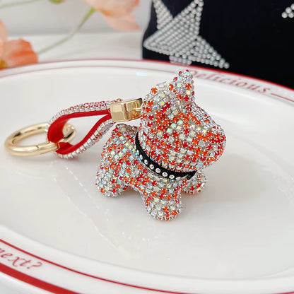 Full Crystals Anime Cartoon Keychain Wommen Bag Key Ring Hearts Bulldog Bears Souvenirs Gifts Брелоки