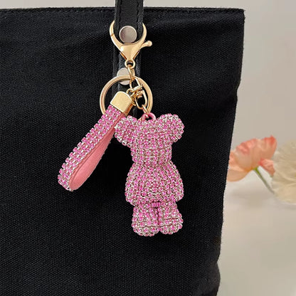 Full Crystals Anime Cartoon Keychain Wommen Bag Key Ring Hearts Bulldog Bears Souvenirs Gifts Брелоки