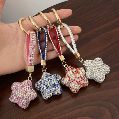 Full Crystals Anime Cartoon Keychain Wommen Bag Key Ring Hearts Bulldog Bears Souvenirs Gifts Брелоки