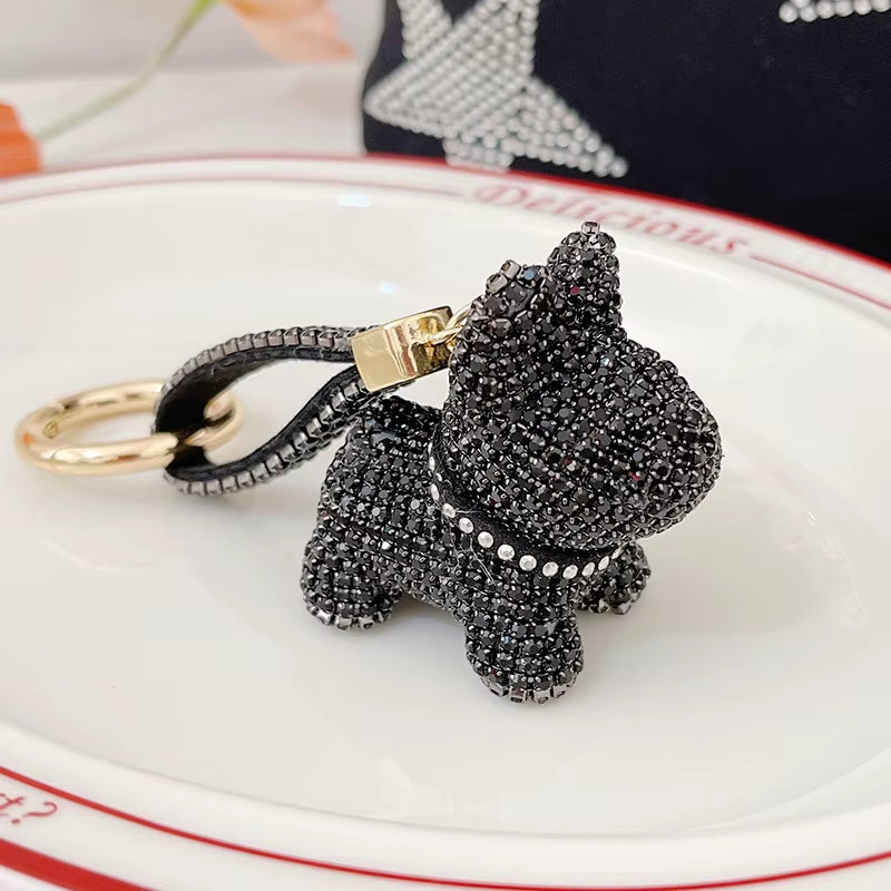 Full Crystals Anime Cartoon Keychain Wommen Bag Key Ring Hearts Bulldog Bears Souvenirs Gifts Брелоки