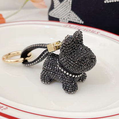 Full Crystals Anime Cartoon Keychain Wommen Bag Key Ring Hearts Bulldog Bears Souvenirs Gifts Брелоки